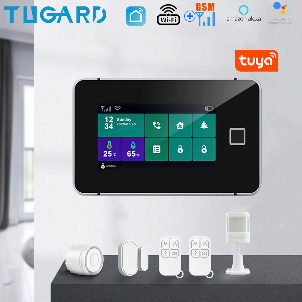 Tuya Wi Fi Gsm охранная сигнализация с датчиком отпечатков пальцев и дисплеем