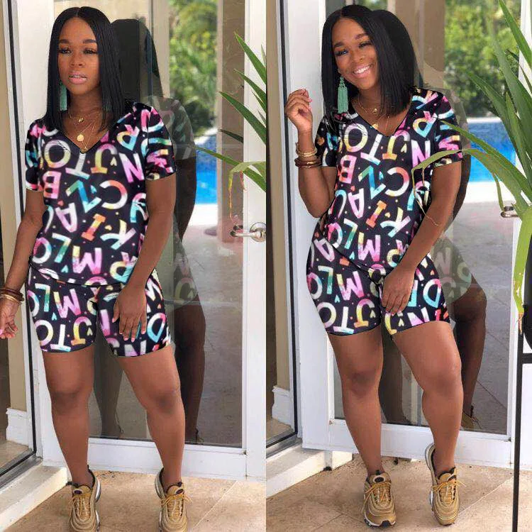 Женский повседневный комплект с буквенным соединением v образным вырезом