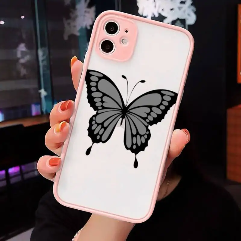 

cute sexy butterfly pink blue Phone Cases Matte transparent For Pink iPhone 12 Mini 11 Pro XR XS Max 7 8 Plus X Back Cover