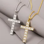 Простые классические женские и мужские стеклянные стразы с большим крестом, подвески в стиле хип-хоп, ювелирное изделие золотого и серебряного цвета, эффектное ожерелье, подарки