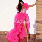 Женское плиссированное платье из тюля Pretty, розовое длинное вечернее платье с высоким разрезом, блестками и оборками, платье со съемными рукавами