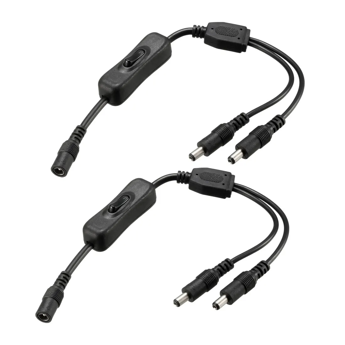 uxcell 2Pcs DC Power Splitter with Switch 1 Female to 2 Male 5.5mm x 2.1mm Y Adapter Cable for CCTV Camera LED Strip Light