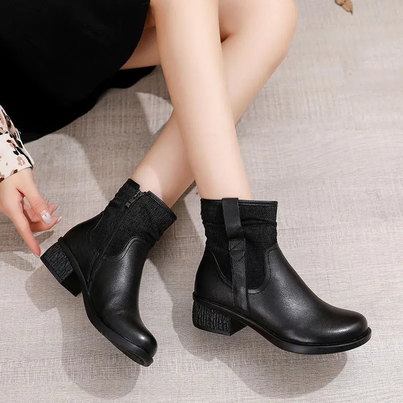 Женские кожаные ботинки на толстой подошве нескользящей подошве|Женские