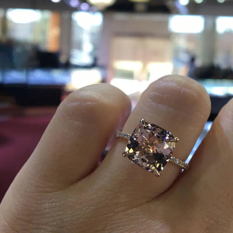 Cubic Zirconia CZ Rose Gold Color Champagne For Women Girls Gift Jewelry Wholesale Fashion Drop Emerald Gemstone Ring | Украшения и