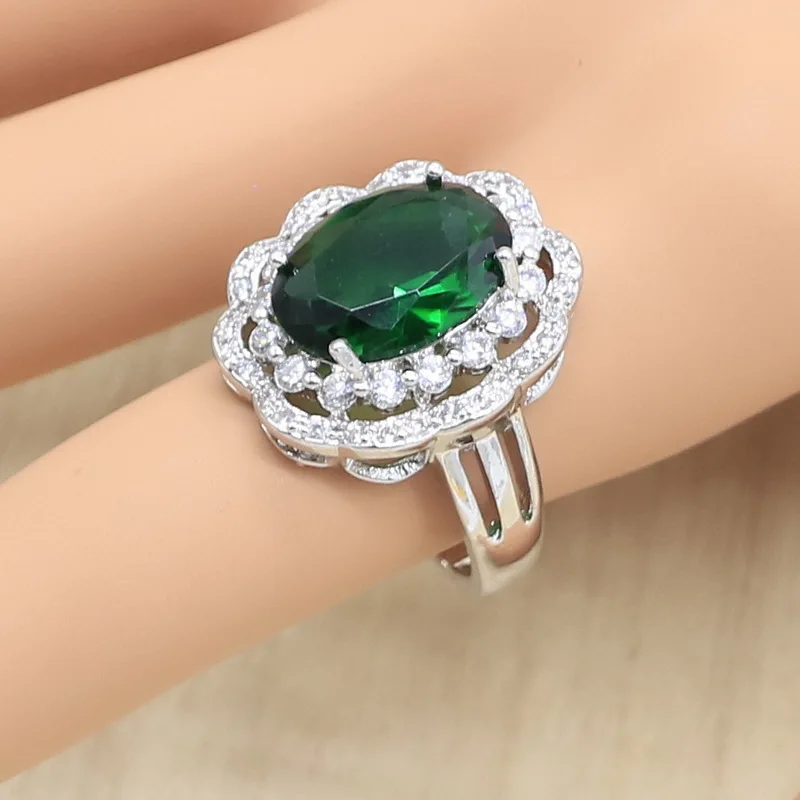 Геометрический серебряный цвет искусственные зеленые камни белый цирконий