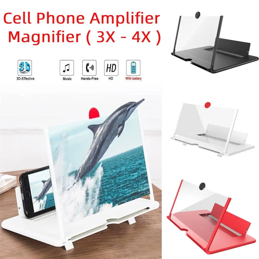 

4X Cell Phone Amplifier 3D Effect High Definition Large Screen with Desk Holder Magnifying Folding for Movie Game Pull Typer