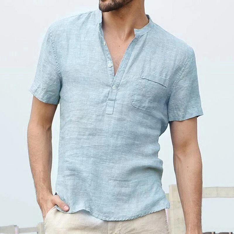 Топы Повседневная рубашка с короткими Рукавами Летняя льняная свободная Мужская