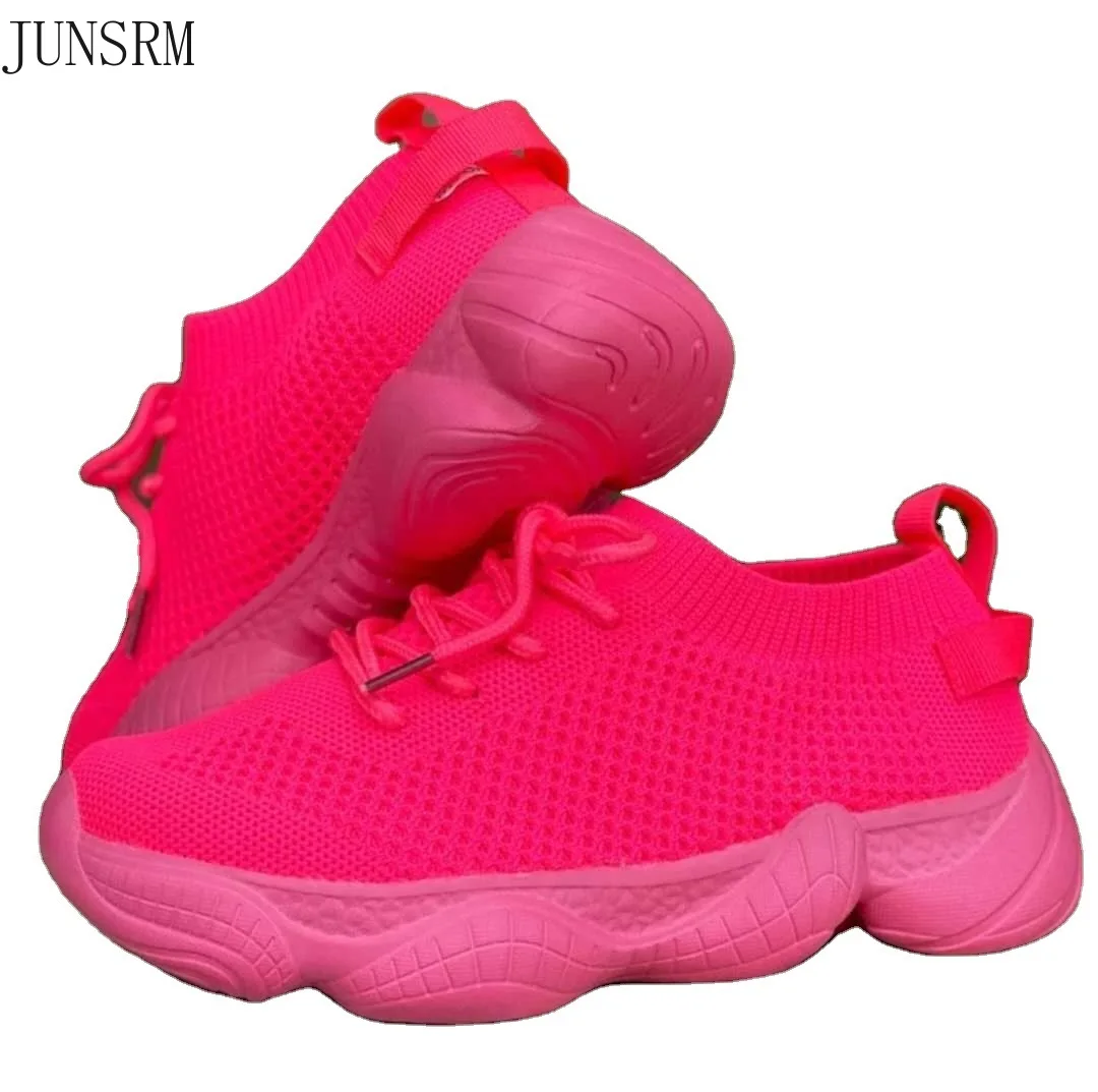 

Mesh Women Sneaker Sock Shoes Summer Breathable Cross Tie Platform Round Toe Casual Fashion Sport Lace Up 2021 Female Girl