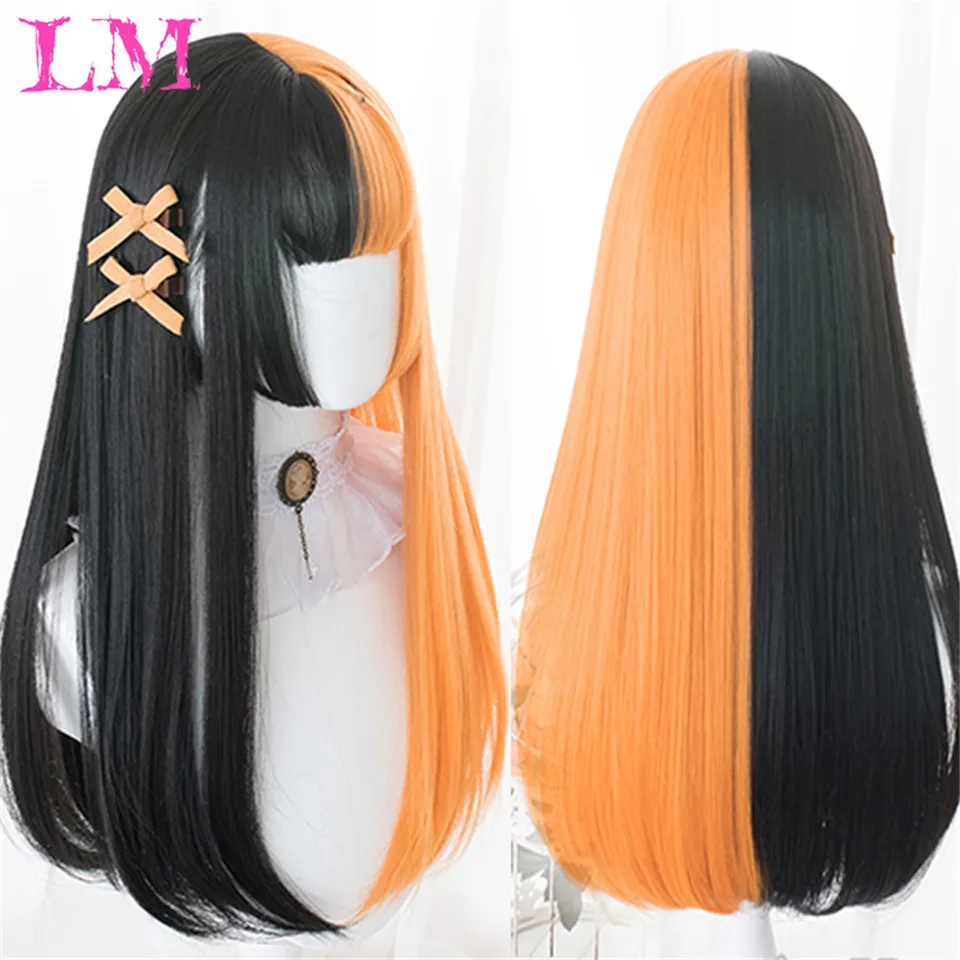 

LM Yellow and Black Wig Long Straight hair Cosplay Wig Two Tone Ombre Color Women Synthetic Hair Wigs