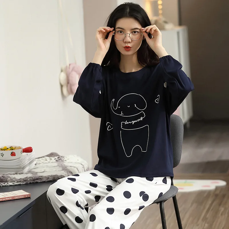 

Ladies 100% Cotton Soft Homewear Suits Two-Piece Leisure And Comfort Spring Autumn Happy Time Can Be Worn Outside