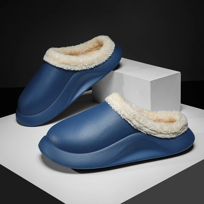 

New Classic Men Slippers Winter Fur Simple House Indoor Non-slip Thick Bottom Mules Warm Flat Heel Indoor Bedroom Male Slipper
