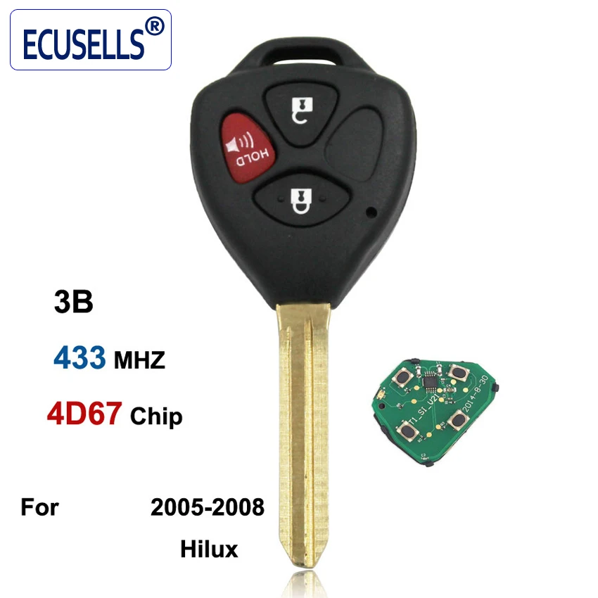 3 кнопки дистанционного ключа 433 МГц с 4D 67 чип внутри для Toyota 2005 2008 Hilux TOY43 Blade 2 + 1