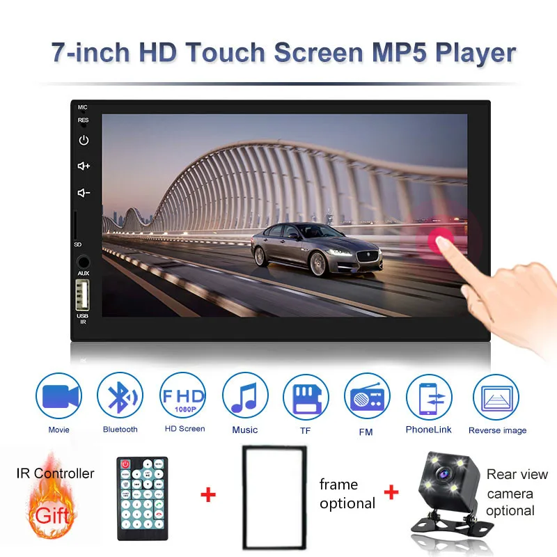 HD " Авторадио 2 din Автомобильная магнитола сенсорный экран Аудио Bluetooth Камера заднего вида MP3 MP5 мультимедийный плеер - Цвет: 4ledcam and frame