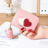 cute women wallet pu leather card holder mini tassel small wallet coin purse female girls card case short multi card pocket