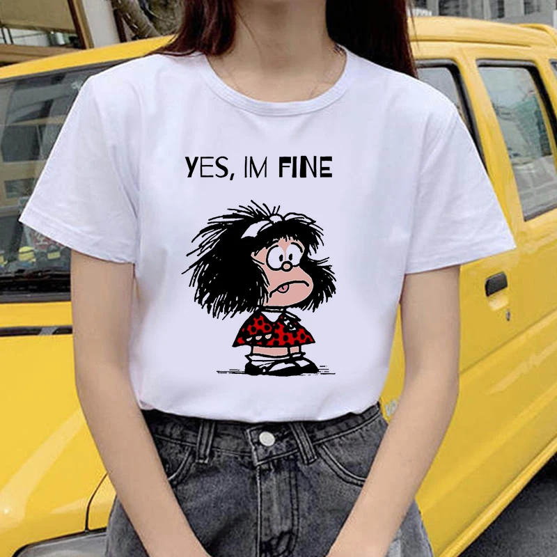 

Ladies Casual Harajuku Graphic T-shirt Short Sleeve Kawaii Tshirt Female Women's T-shirt Mafalda Cartoon Fashion Print T-shirt