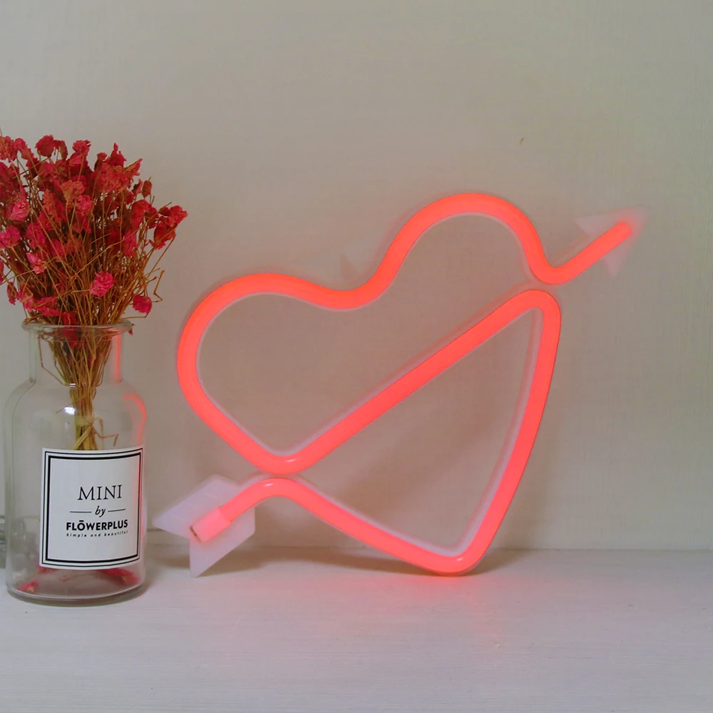 Неоновый светильник GUOCHENG в форме сердца с питанием от аккумулятора и USB для дня