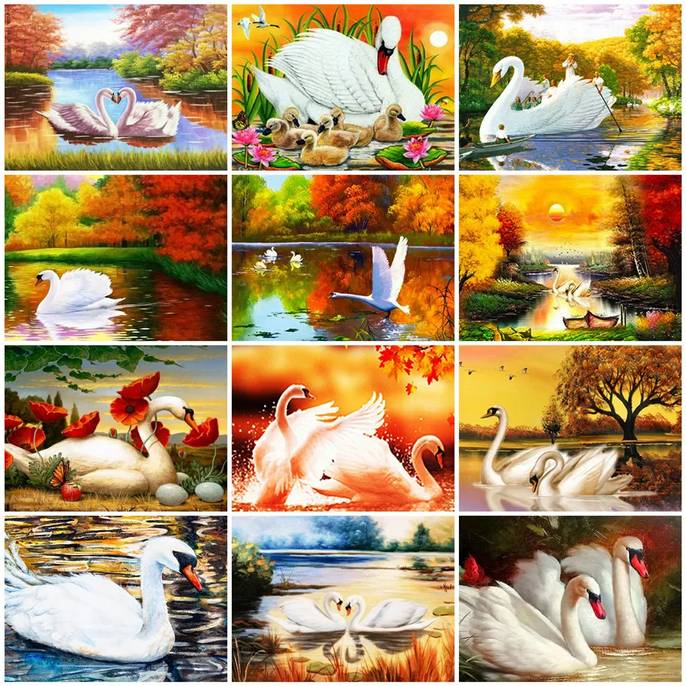 Набор для рисования по номерам на холсте Лебедь HUACAN акриловое украшение дома с