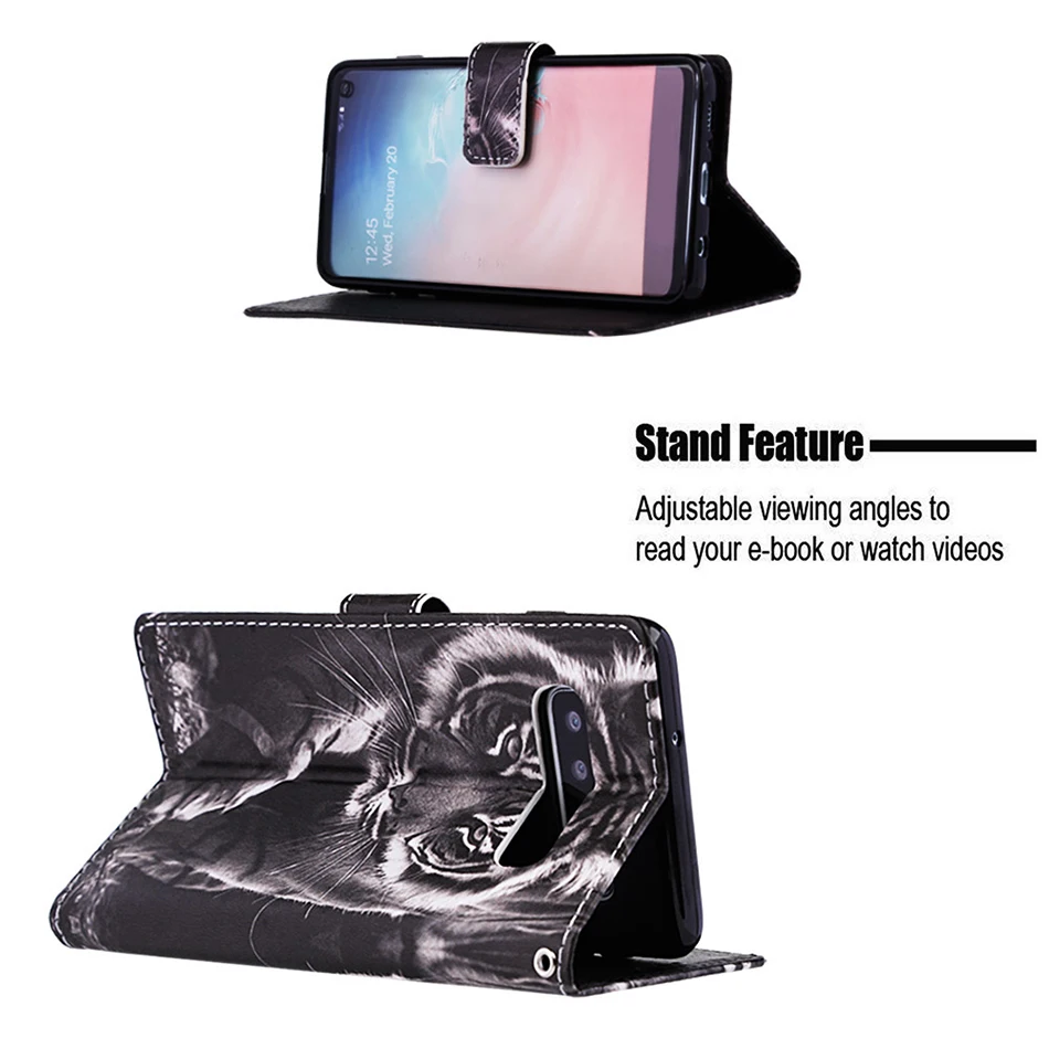 Чехол-книжка с милым Рисунком Тигра и панды для samsung Galaxy S10E S10 S9 S8 Plus J4+ J6+ J6 Premium A7 A750