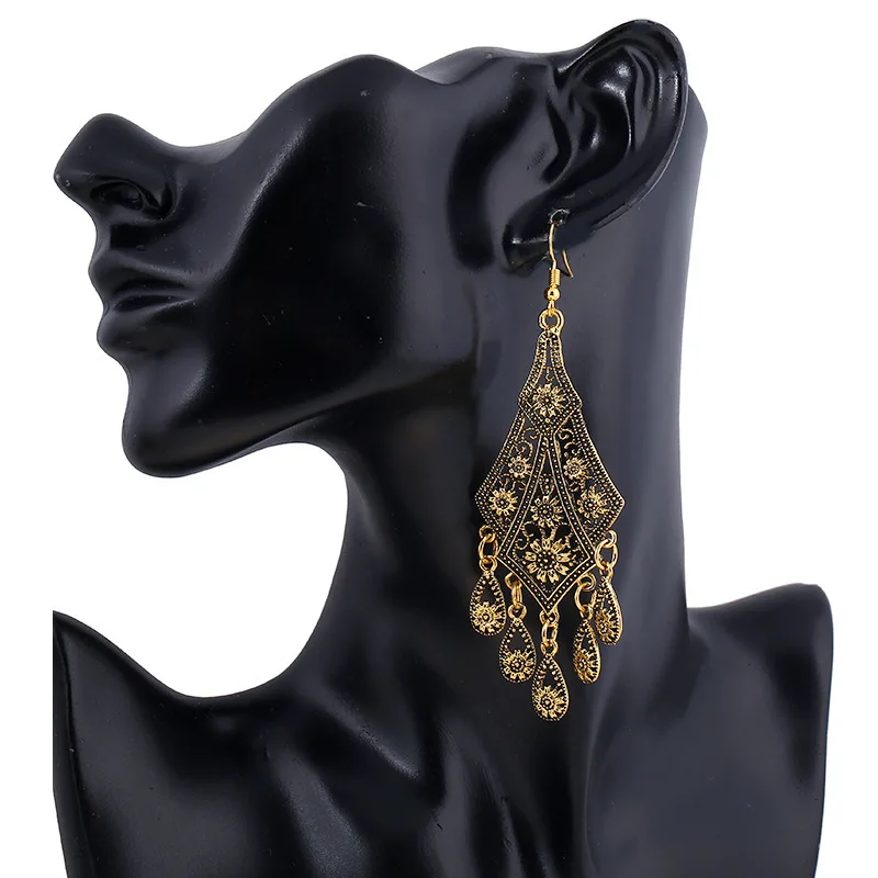 

Vintage Geometric Dangle Bohemian Earrings 2021 Water Drop Flower Tassel Earrings For Women Fashion Boho Jewelry