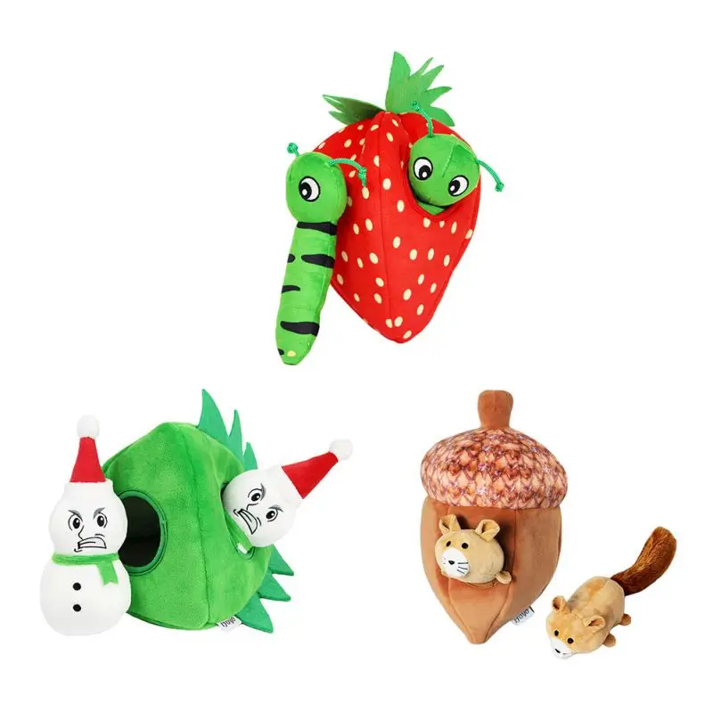 

Pet Chewing Strawberry Squirrel Nut Shape Dog Bite Plush Teething Toy for Small Dogs High Quality Pet Training Supplies