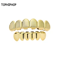 tophiphop hip hop golden silver grill mesh tooth grillz with printed gold plated jewelry rock party teeth dental jewelry grillz