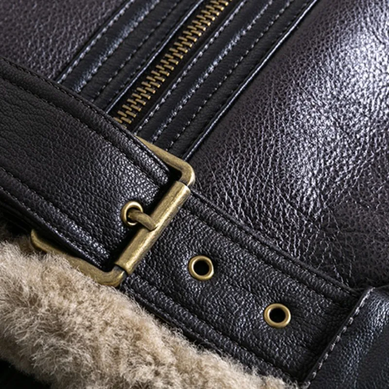 

Classic Bomber Jacket Men Winter Sheepskin Shearling Coat Warm Wool Liner Motorcycle Jacket Mens Real Fur Genuine Leather Jacket