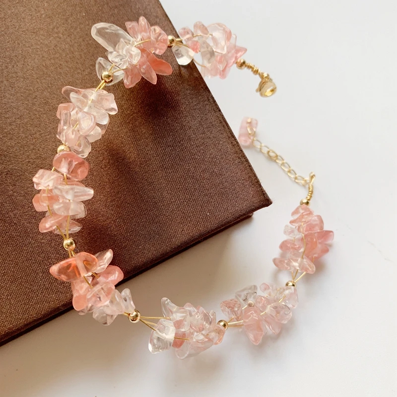 Cherry Quartz Bracelet Chips Stone Beads Bracelets Handmade 14 k Wire Wrapped Jewelry Wrist Ornament 1pc