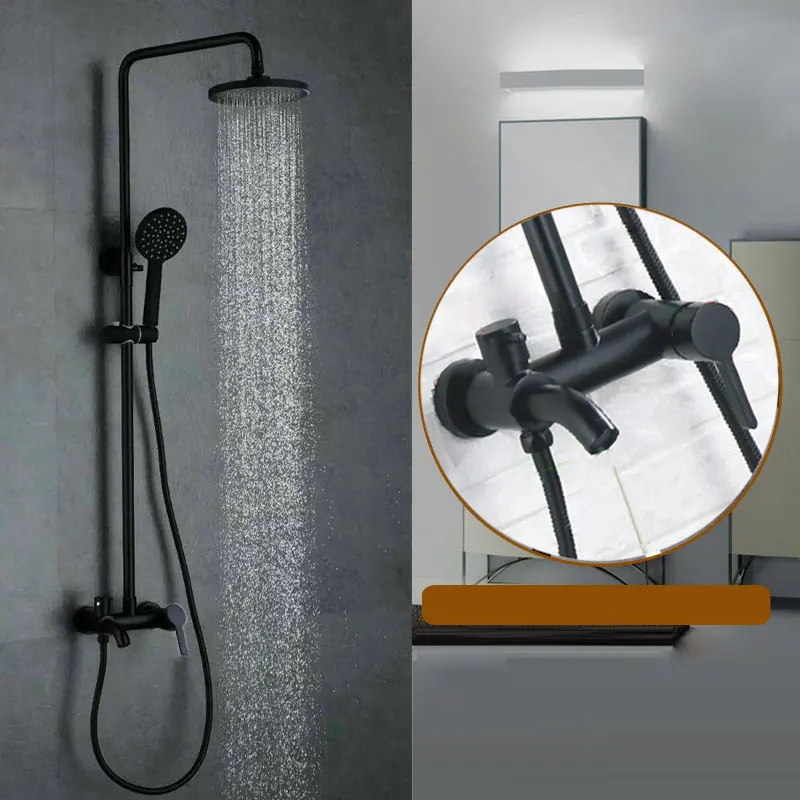 

single handle faucet bathroom bathroom shower with round or square rainfall Black shower set brass mixer tap