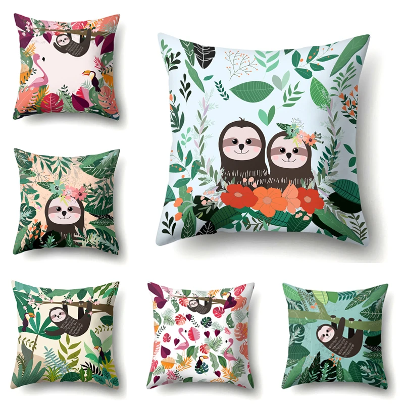 Наволочка для дивана с мультяшным ленивым принтом на талии 45x45 см мягкая удобная