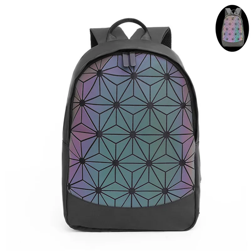 Новинка, Большой Вместительный рюкзак, Женская дорожная сумка, светящийся лазерный рюкзак, ПВХ кожаный рюкзак, Женский Светящийся рюкзак - Цвет: Luminous hexagon