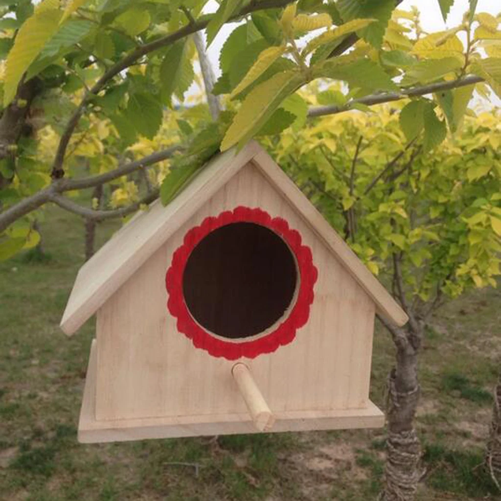 

Wooden Bird House Birdhouse Hanging Nest Nesting Box With Rope Home Garden Hanging Wooden Birdhouse