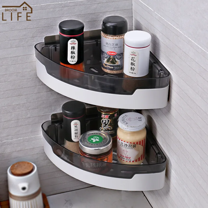 corner bathroom shelf shampoo storage rack holder organizer kitchen seasoning rack wall mounted home decor bathroom accessories free global shipping