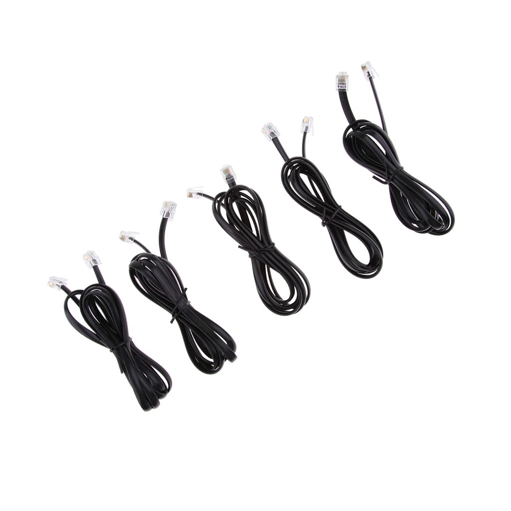 

5Pcs 6P6C Male To Male Flat Straight Landline Telephone