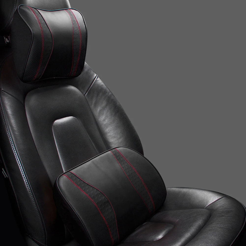 

Подушка для подголовника из натуральной кожи, Автомобильная подушка из пены с эффектом памяти, для поддержки поясницы