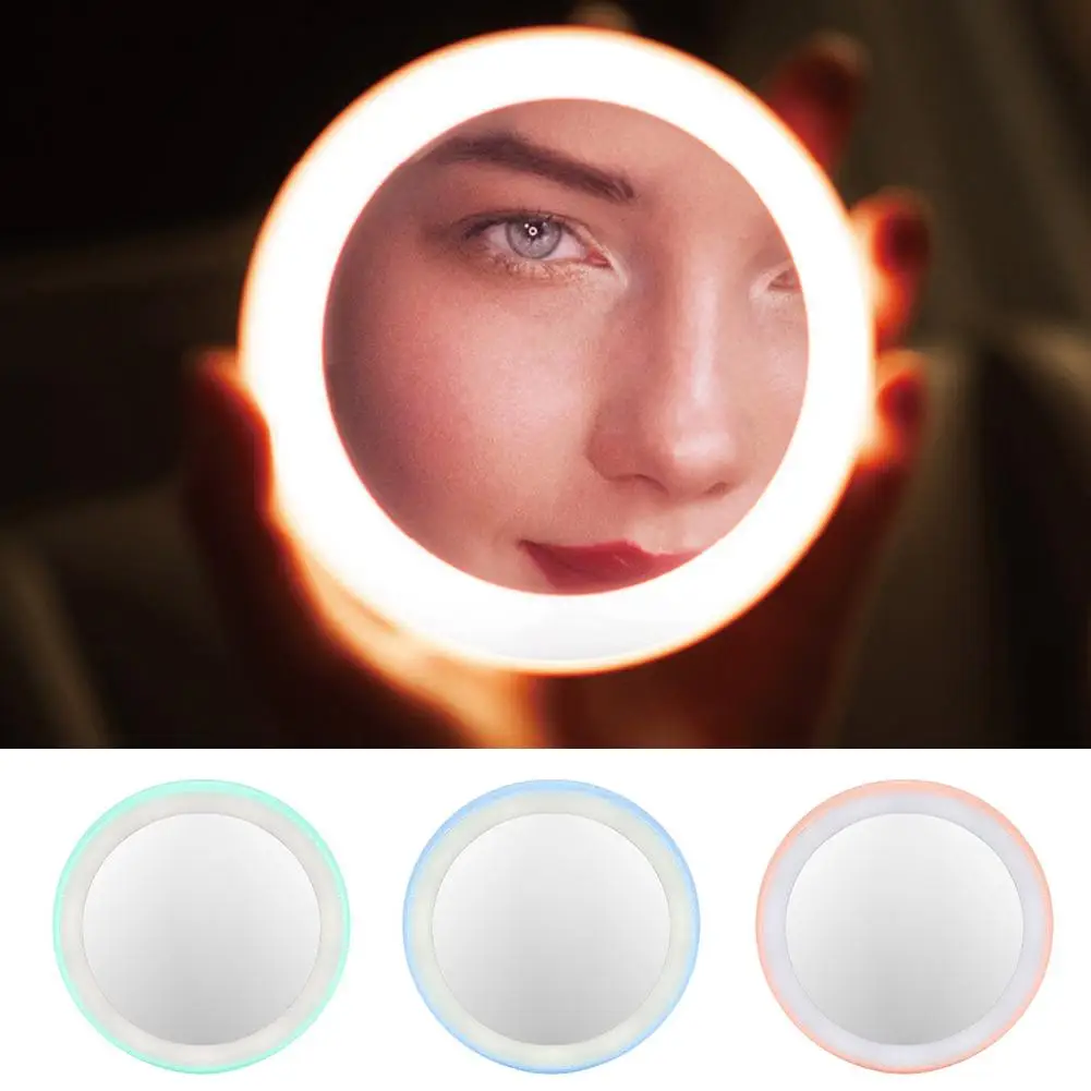 HD зеркало для макияжа перезаряжаемое мини портативное круглое косметическое 12LED