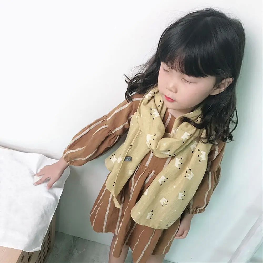 Милый детский шарф из хлопка и льна модный с принтом короны Детские шарфы на