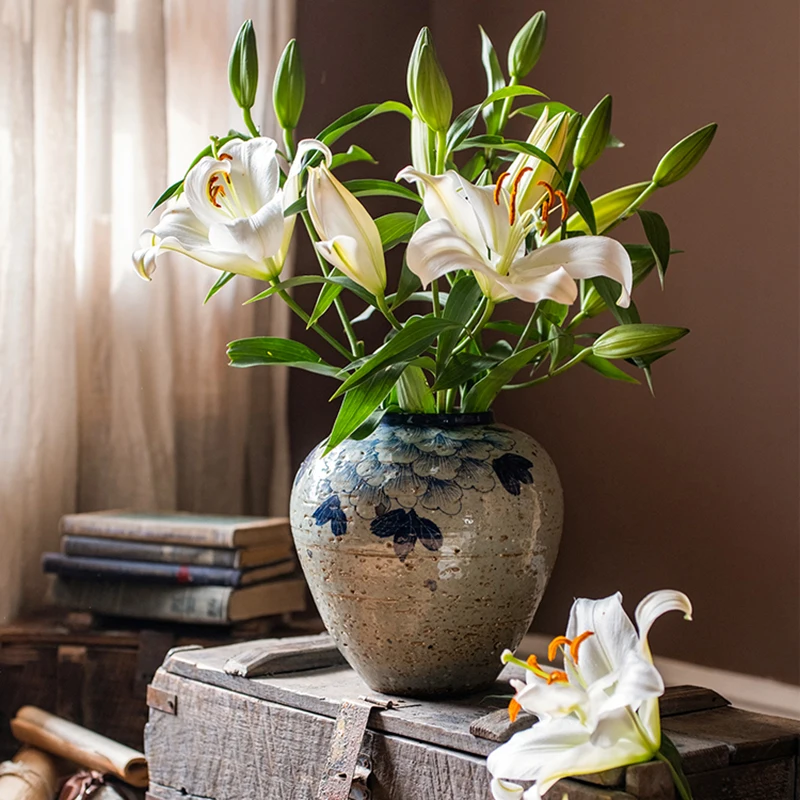 

Chinese Style Vase Ceramic Mariage Kit Jardin Balcony Shabby Chic Plant Pot Vintage Rustic Blue Flower Jarrones Home Decor HP50