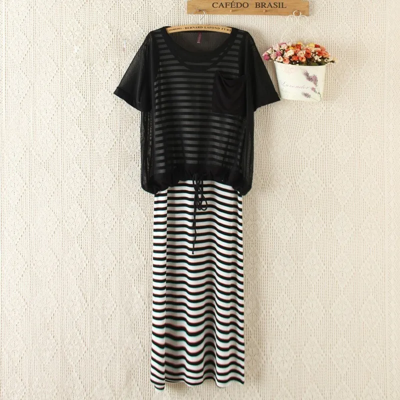 Летняя мода комплект из 2 предметов женское платье в полоску без рукавов короткий