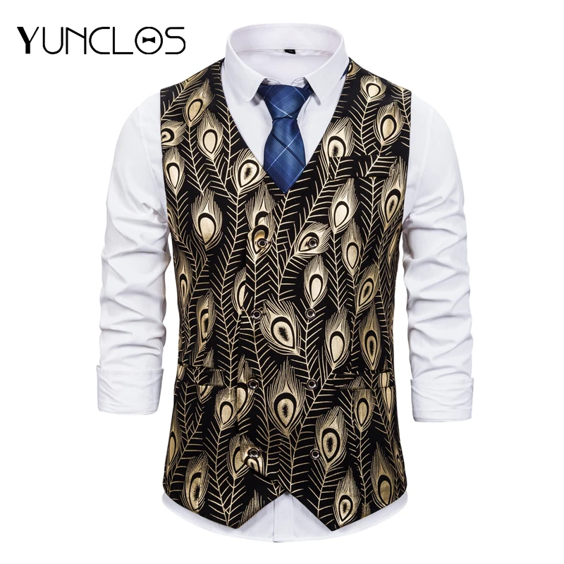 Мужской жилет европейского размера хит продаж с рисунком перьев для свадебной