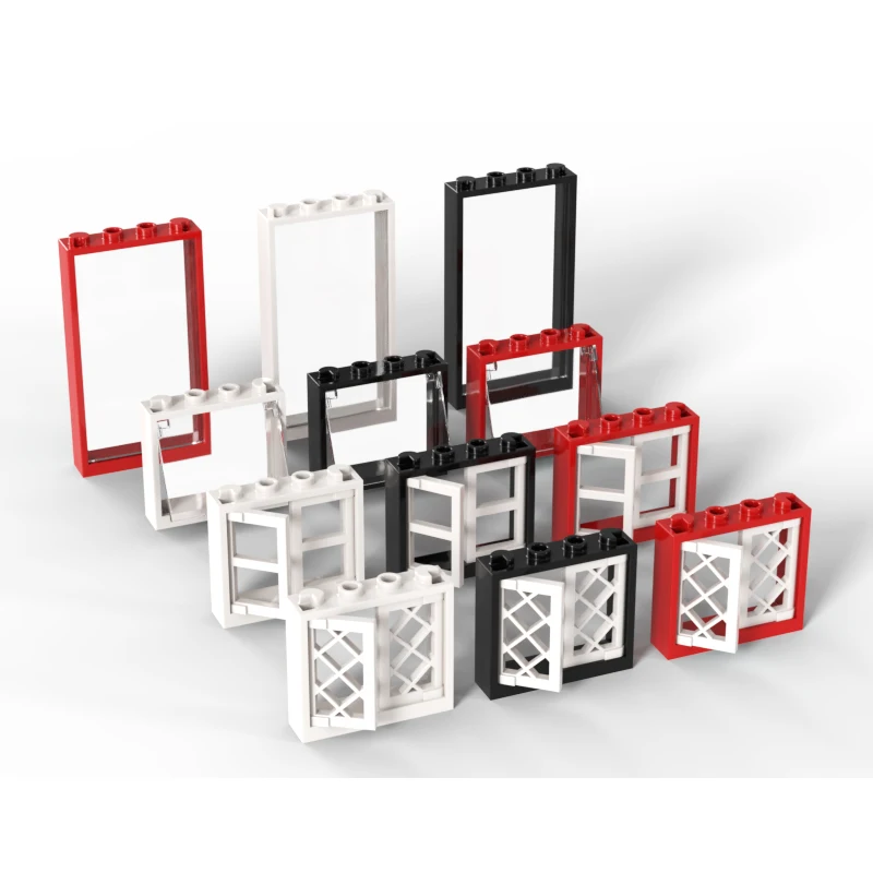 Конструктор окна для дома и детали прозрачная стеклянная рамка окон забор кирпич