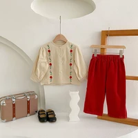 milancel 2021 autumn new kids clothes girls sets embroidery blouse and pants 2pcs korean girls clothes