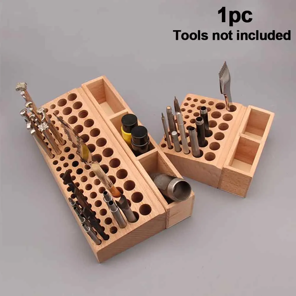 

Storage Organizer Painting Brushes Stamp Punch Accessories Multi Holes Beech Leather Craft Tools Holder Free Standing Home DIY