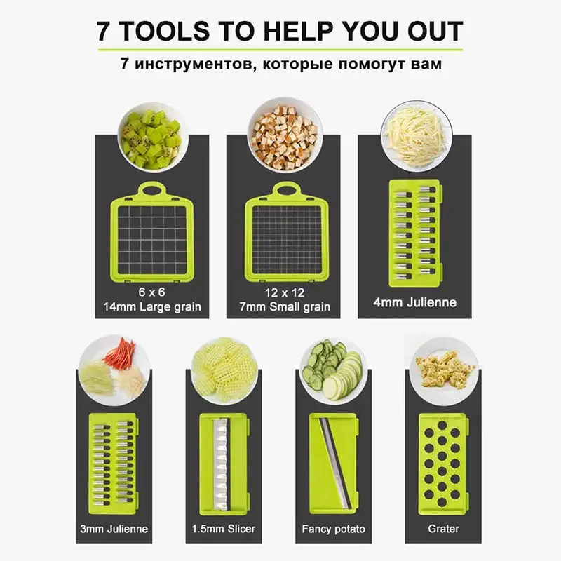 

Multifunctional Vegetable Cutter Fruit Slicer Grater Shredders Drain Basket Slicers 8 In 1 Gadgets Kitchen Accessories