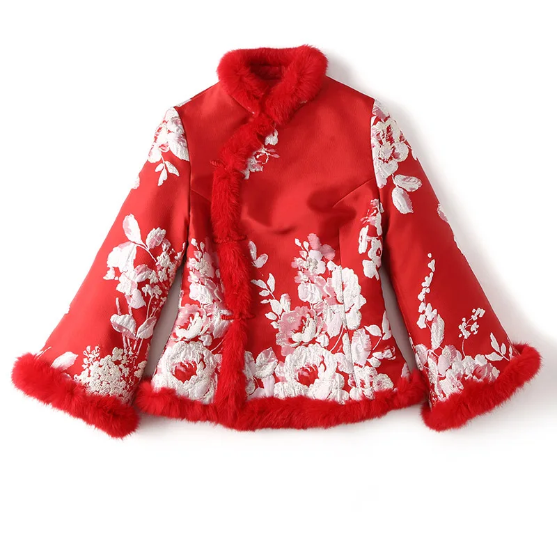 new year chinese-style dress Tang Costume collar cotton-padded jacket retro printing long-sleeved Short coat winter jackets