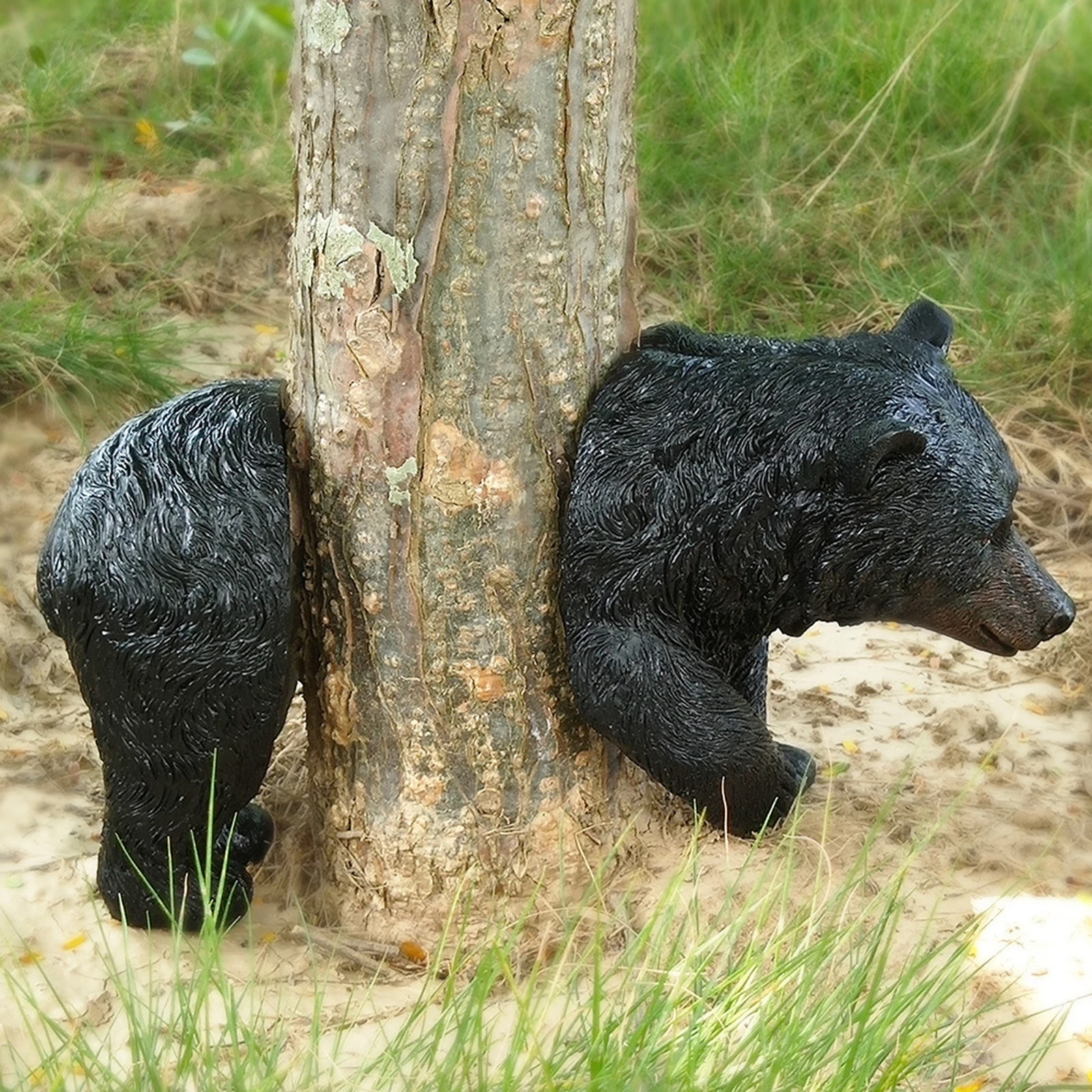 

Resin Bear Sculpture, Garden Decoration Through Tree Center Unique Outdoor Statue (Black)