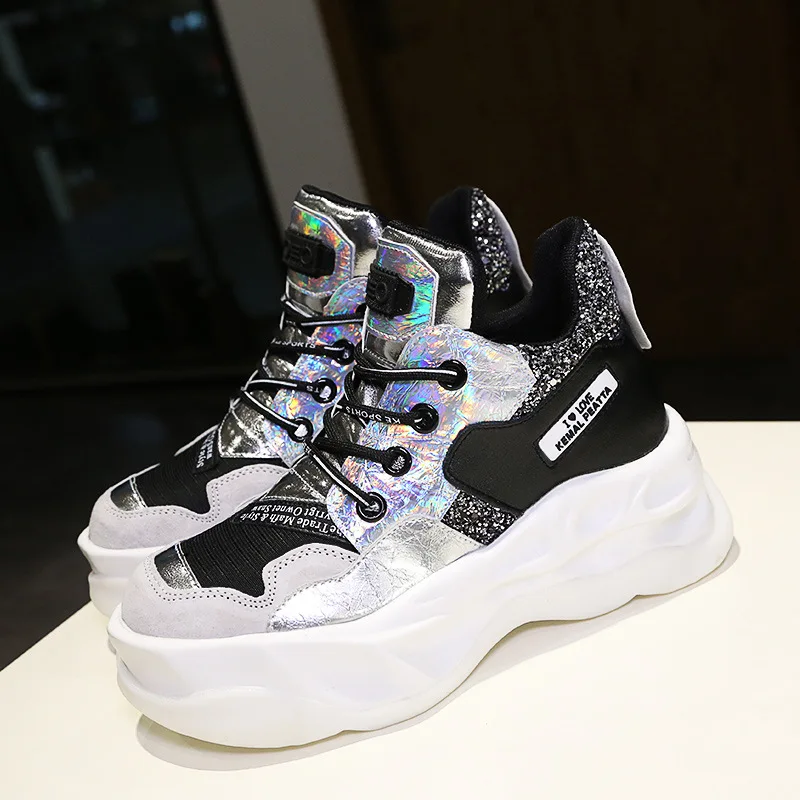 Женские кроссовки с круглым носком fujin черные из натуральной кожи сеткой разных