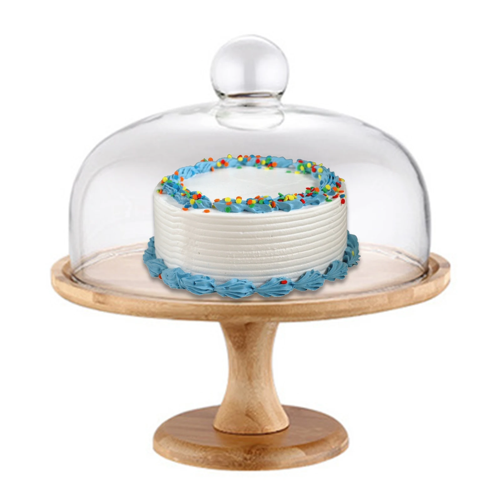 

Nordic Style Retro /bamboo Cake Plate Glass Cover Dessert Table Display Stand Tray Home Kitchen Decoration Festive Party
