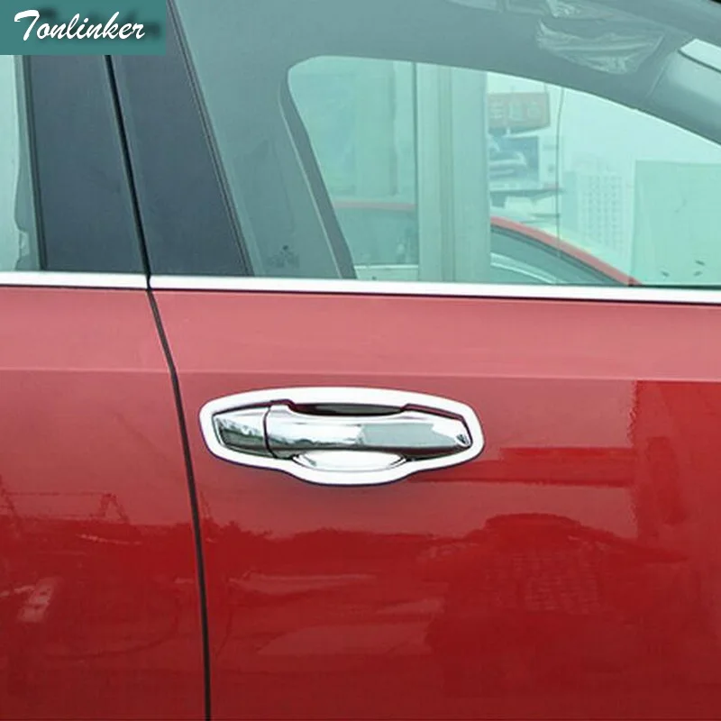 

Tonlinker 4 Pcs Car Styling ABS Chrome The Door Handle Bowl Light Box Cover Case Sticker For SKODA Superb 2016 Part Accessories