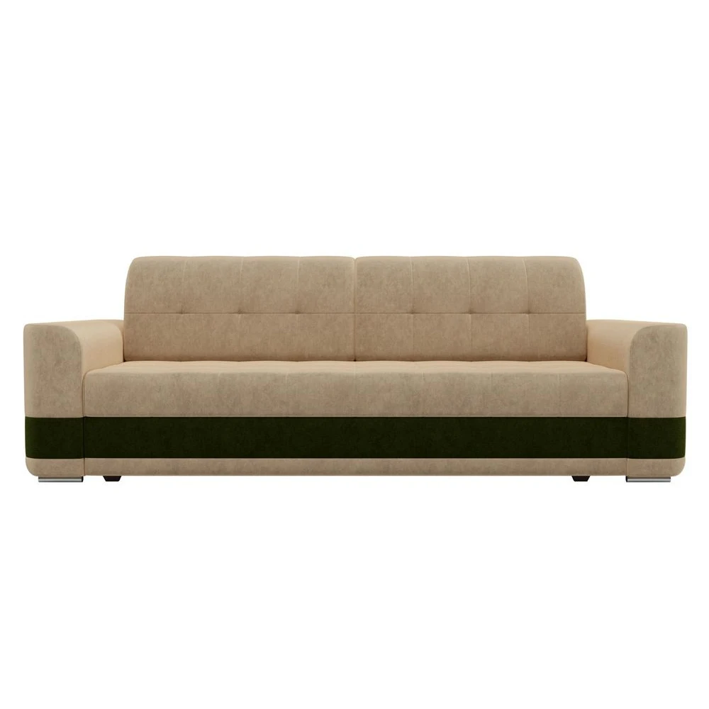 Диван еврокнижка АртМебель Честер вельвет бежевый вставка зеленая |