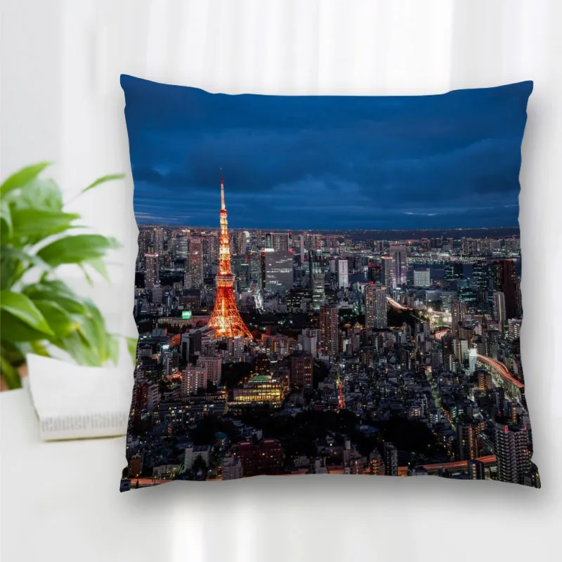 Custom Tokyo Landscape Pillow Slips Polyester Decorative Pillowcases Zipper Case Pillowcase Cover Square 40x40cm | Дом и сад